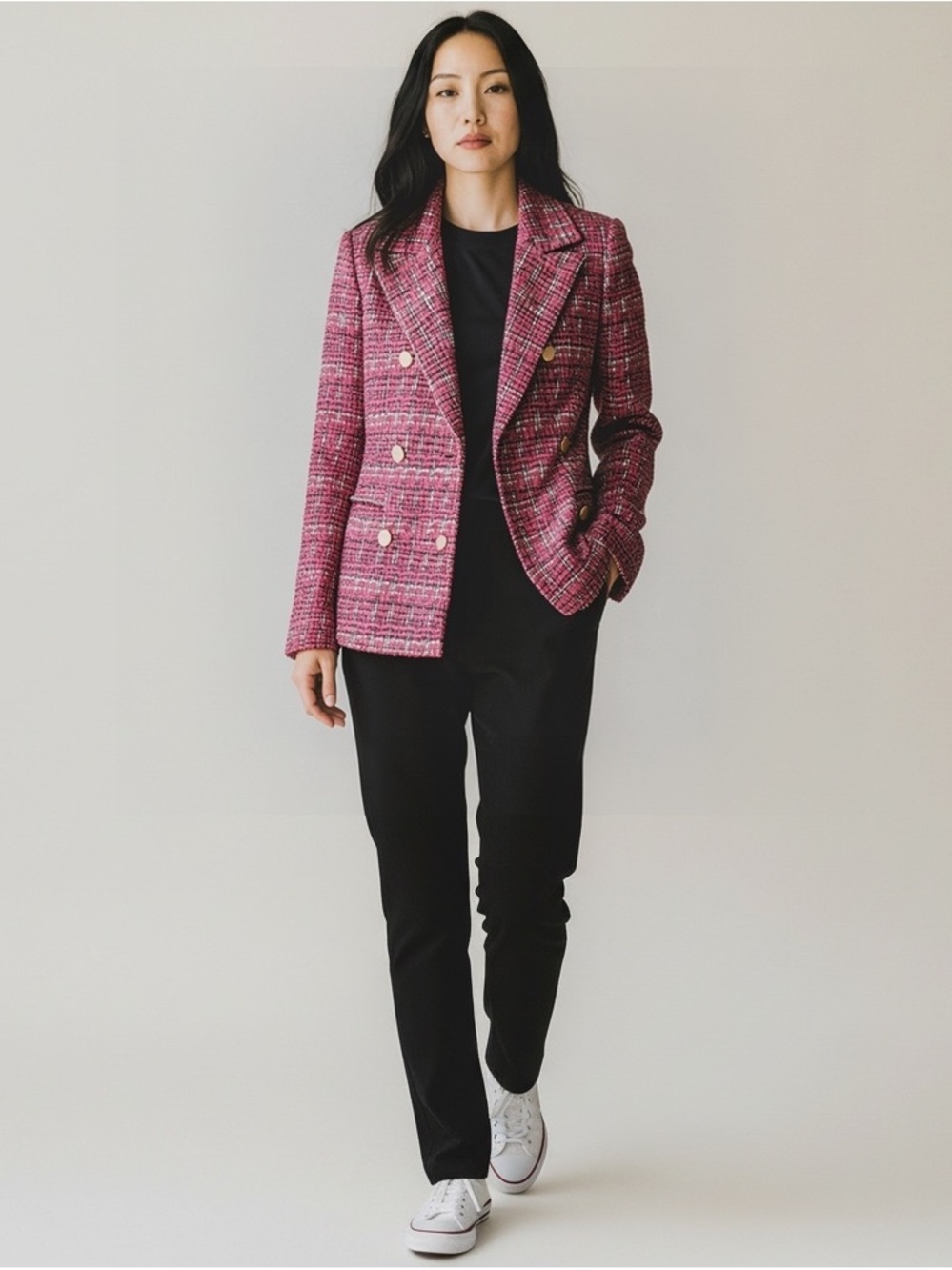 Vici Pink Tweed Double-Breasted Blazer